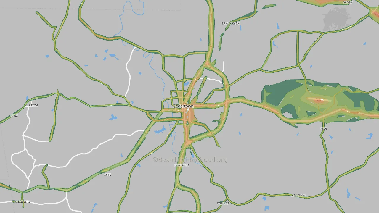 Cedartown, GA Map of Noise Levels in Cedartown