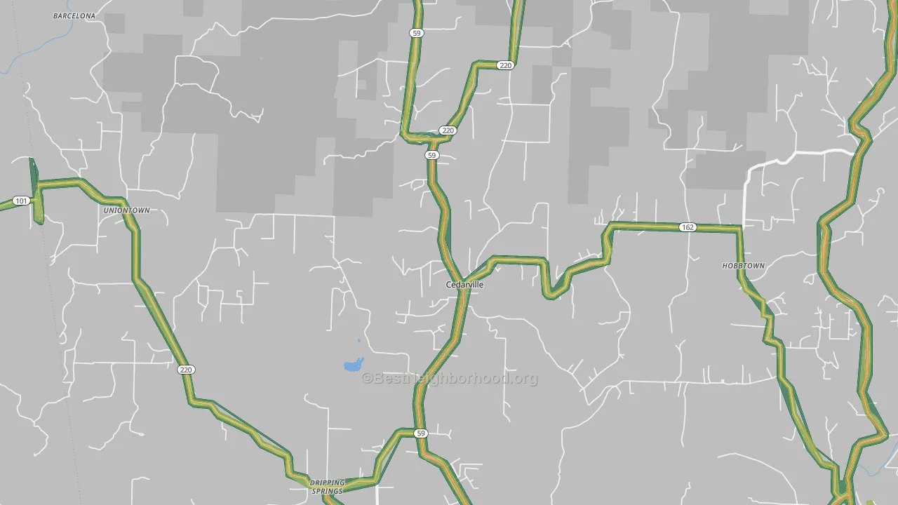 Cedarville, AR Map of Noise Levels in Cedarville