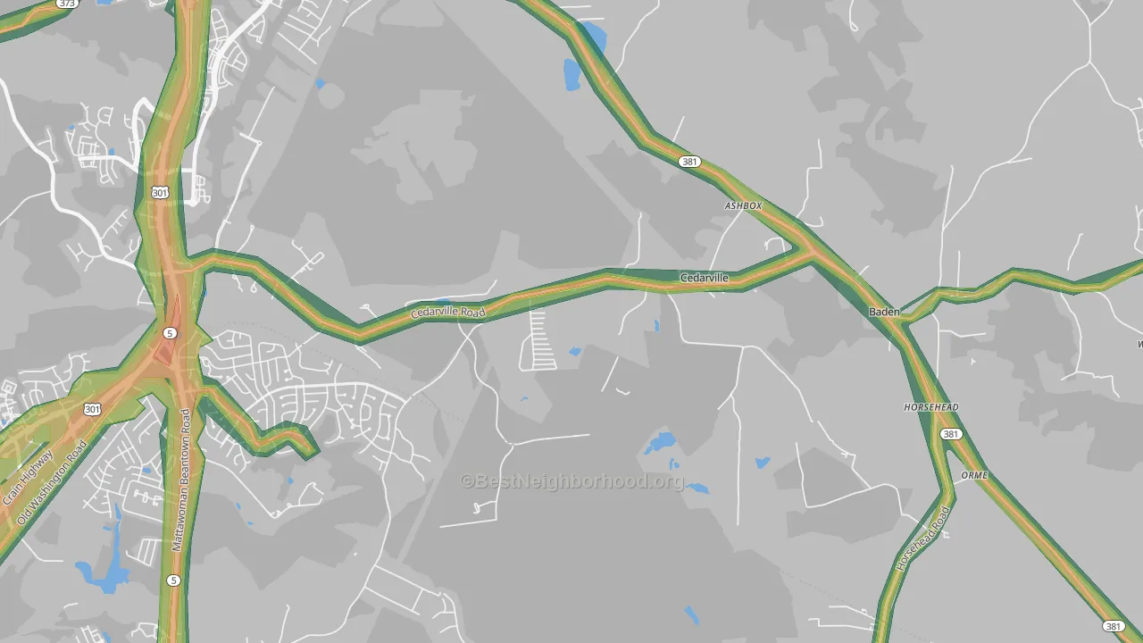 Cedarville, MD Map of Noise Levels in Cedarville