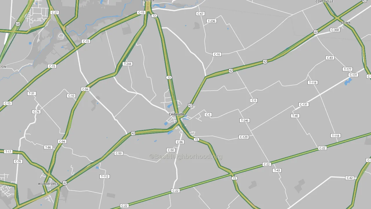 Cedarville, OH Map of Noise Levels in Cedarville