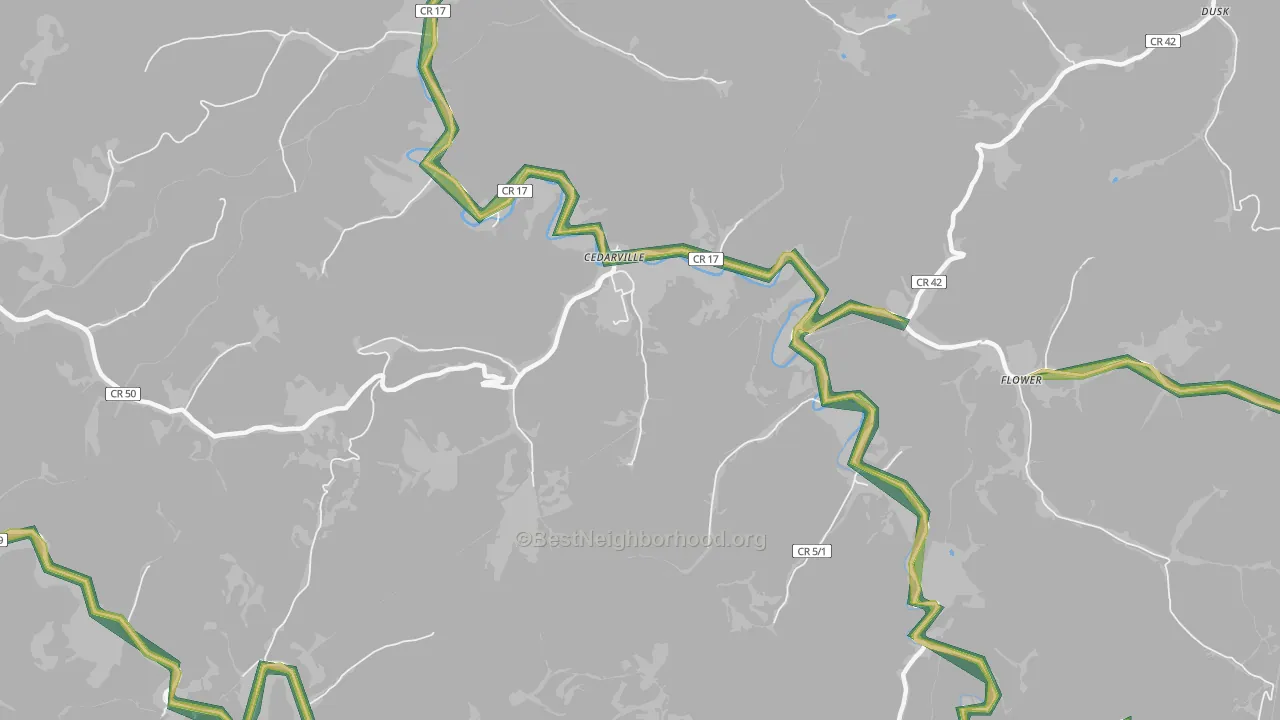 Cedarville, WV Map of Noise Levels in Cedarville
