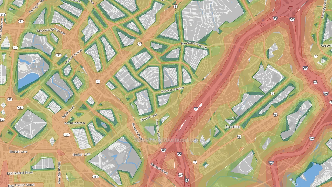 Cedonia, Baltimore, MD Map of Noise Levels in Cedonia