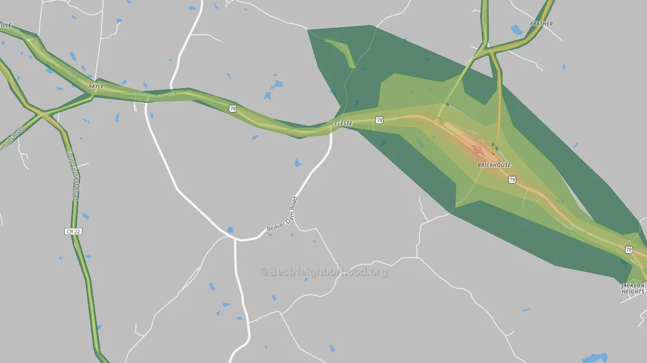 Celeste, GA Map of Noise Levels in Celeste