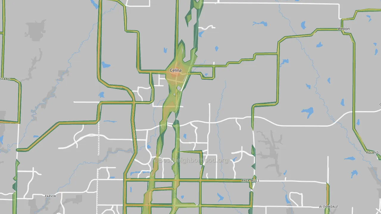 Celina, TX Map of Noise Levels in Celina