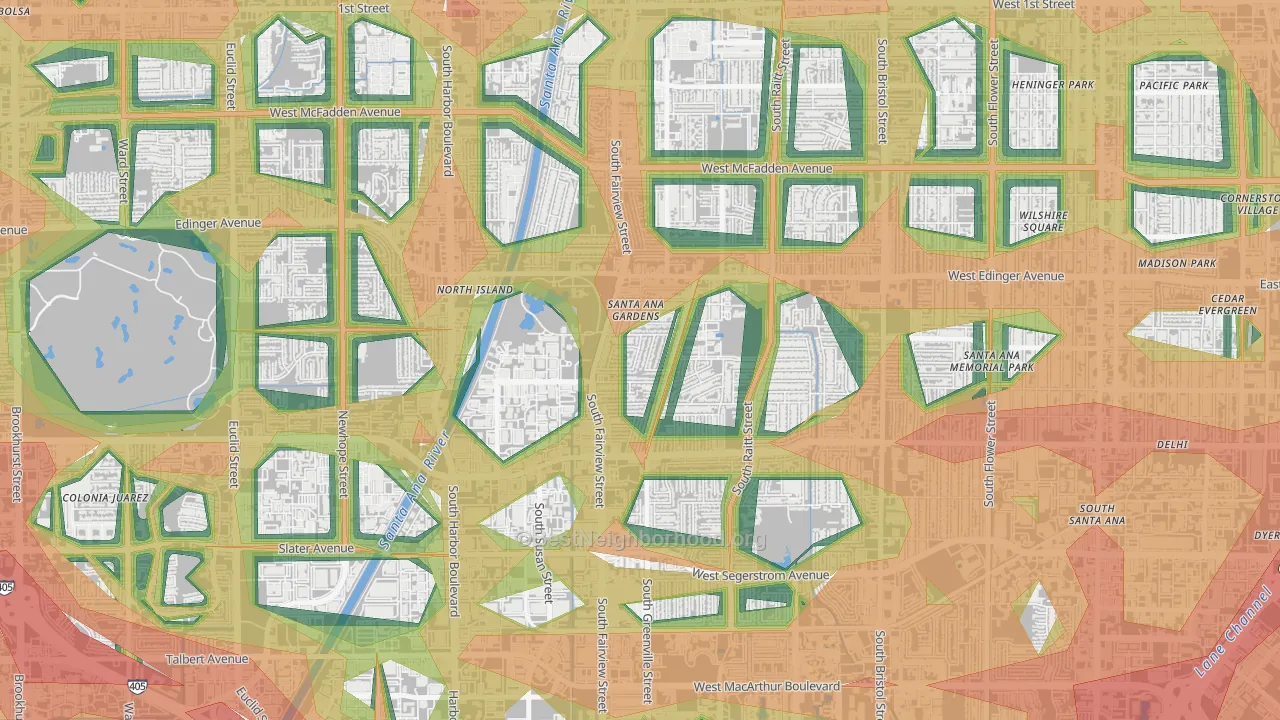 Centennial Park, Santa Ana, CA Map of Noise Levels in Centennial Park