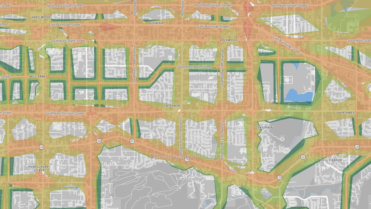 Centennial, Portland, OR Map of Noise Levels in Centennial