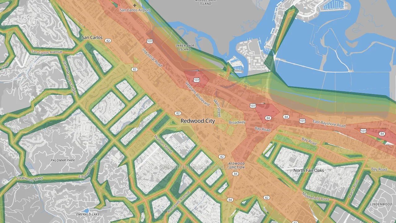 Centennial, Redwood City, CA Map of Noise Levels in Centennial