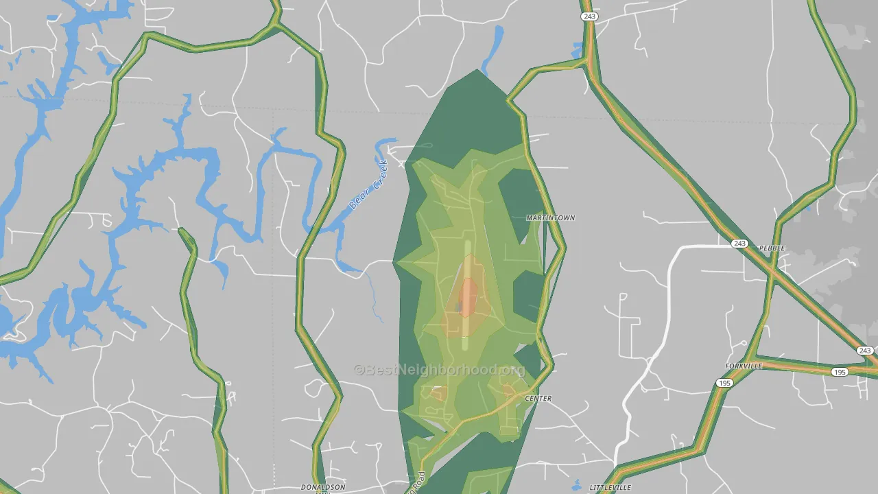 Center, AL Map of Noise Levels in Center