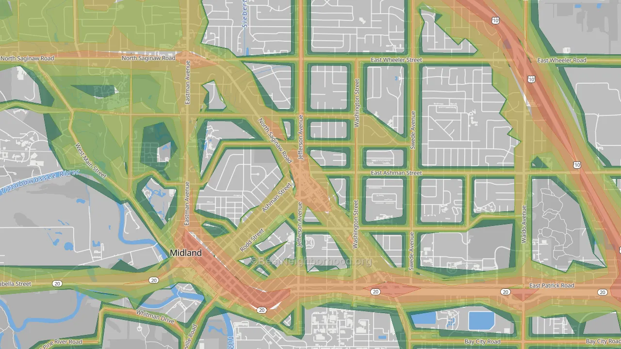 Center City, Midland, MI Map of Noise Levels in Center City