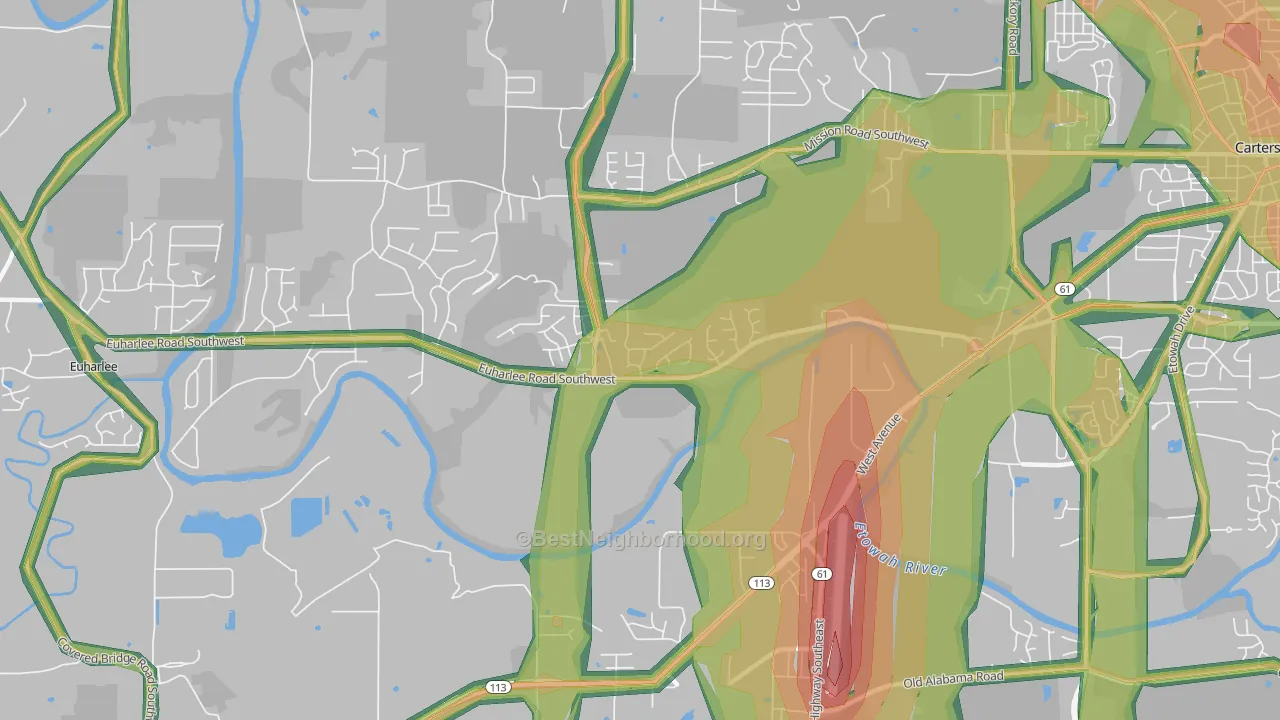 Center, GA Map of Noise Levels in Center