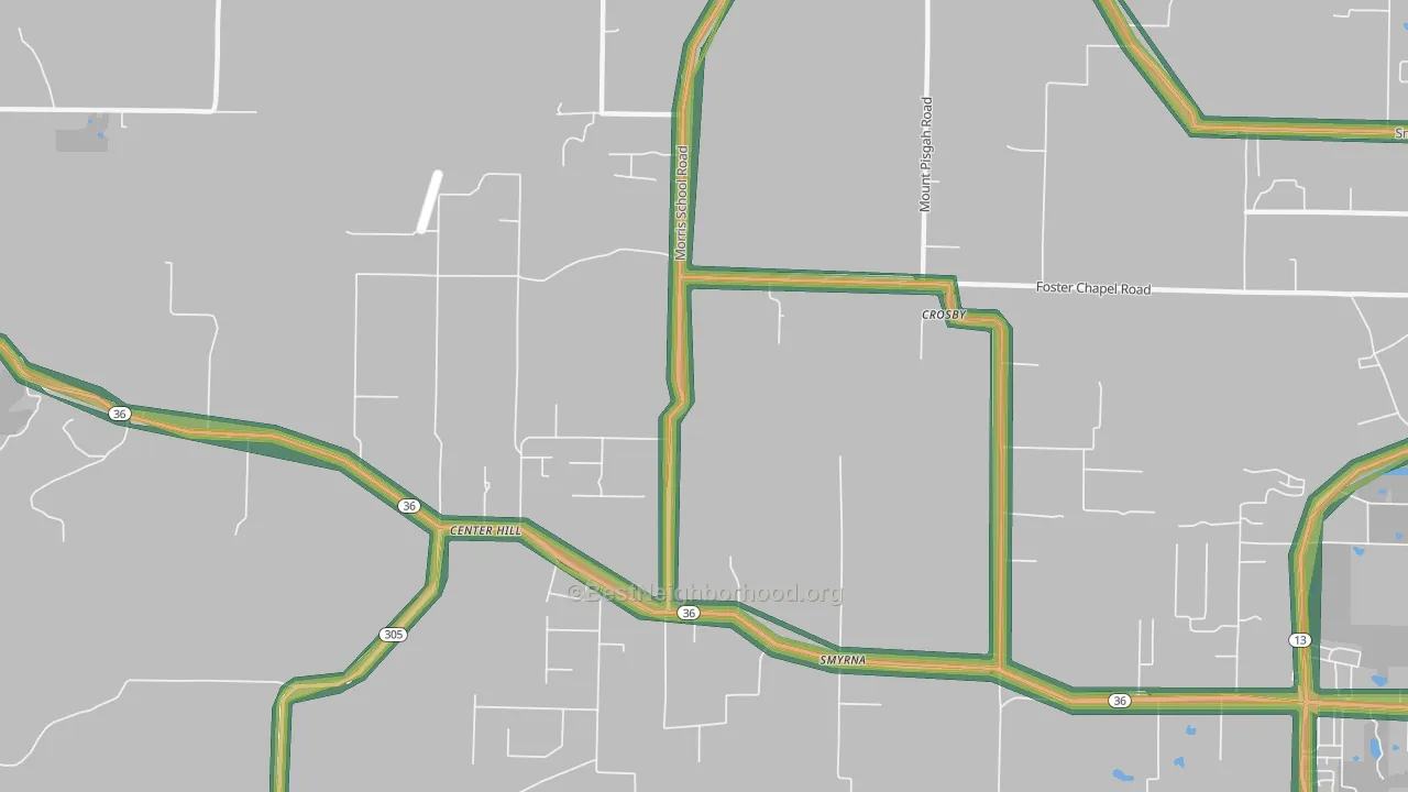 Center Hill, AR Map of Noise Levels in Center Hill