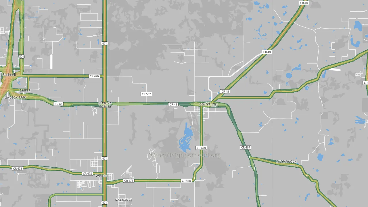 Center Hill, FL Map of Noise Levels in Center Hill