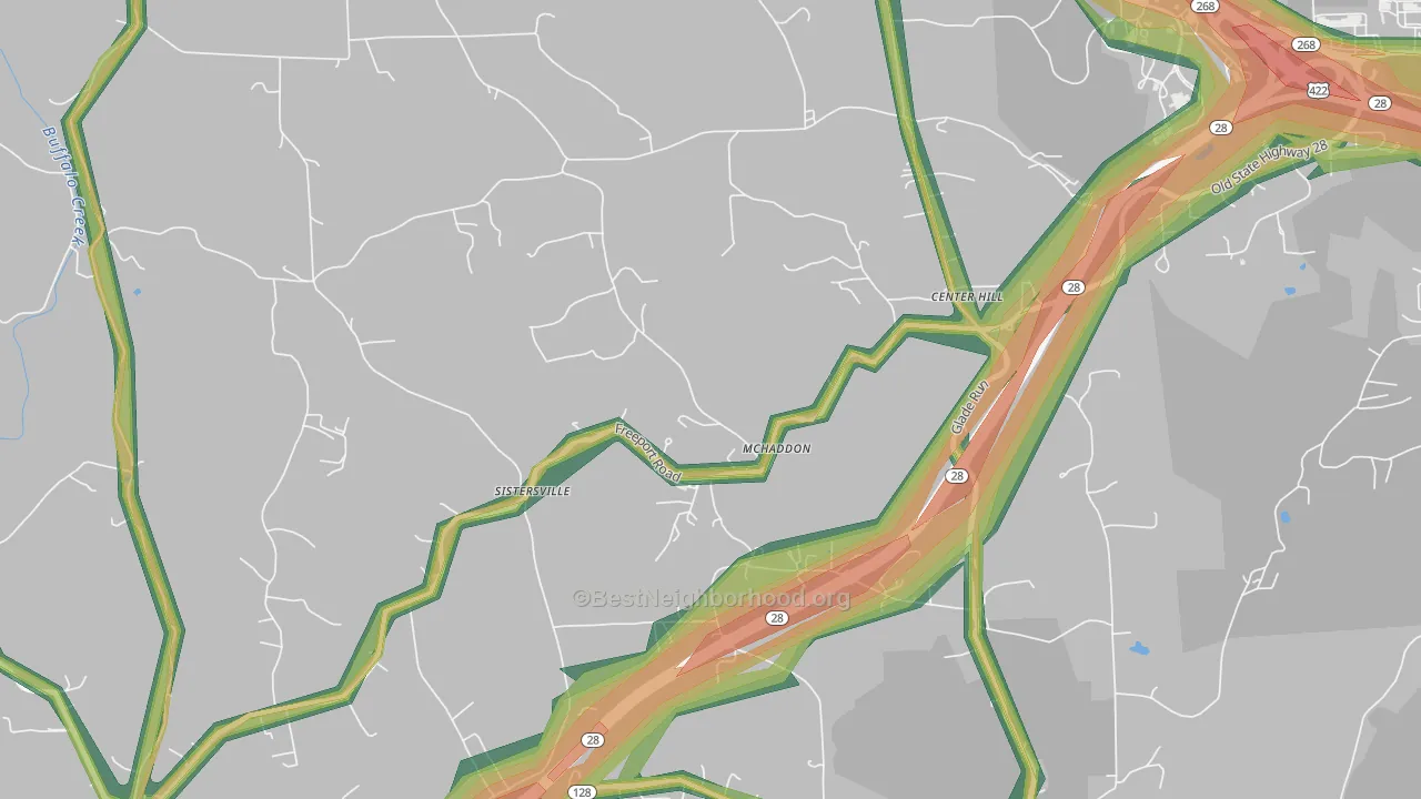 Center Hill, PA Map of Noise Levels in Center Hill