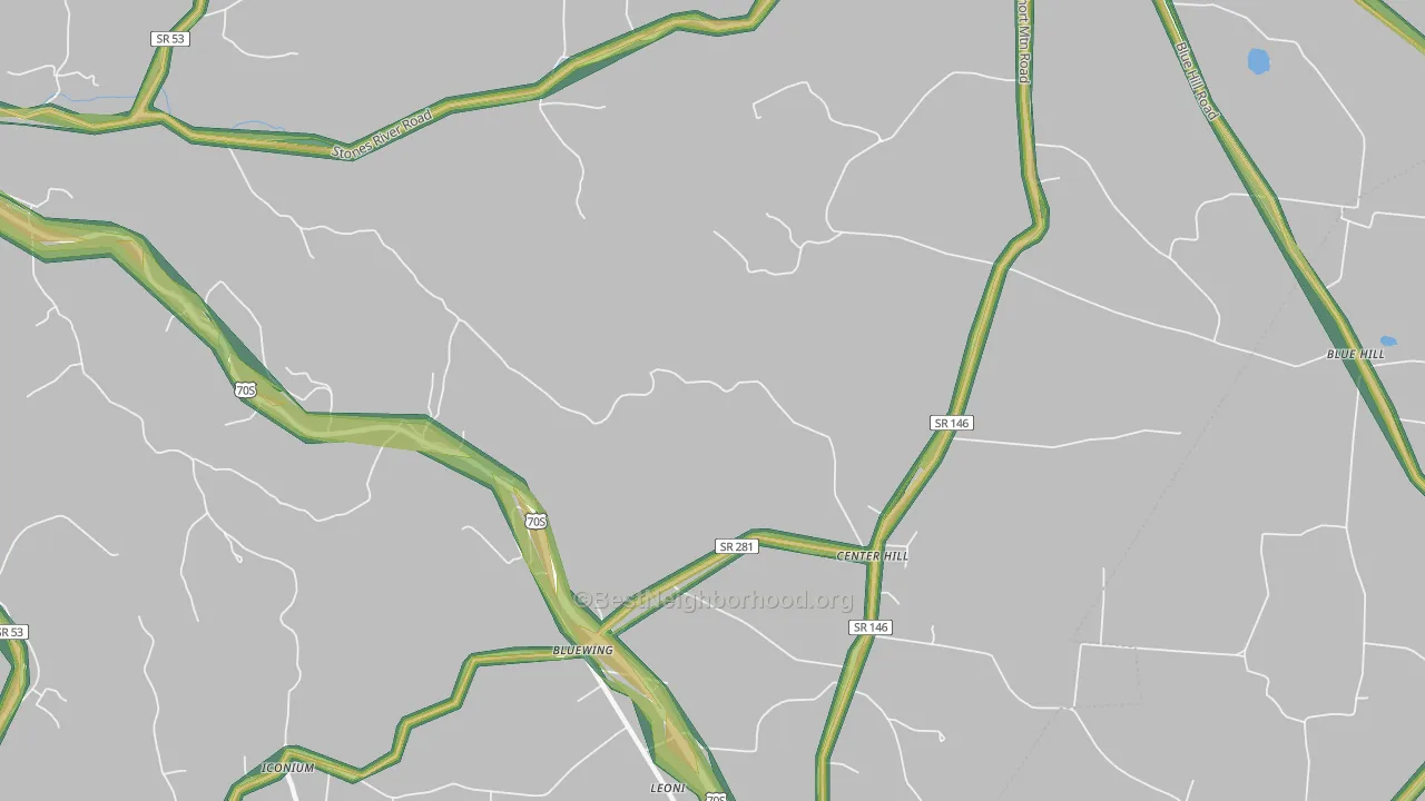 Center Hill, TN Map of Noise Levels in Center Hill