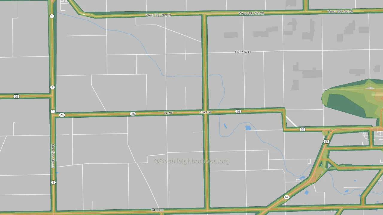 Center, IN Map of Noise Levels in Center