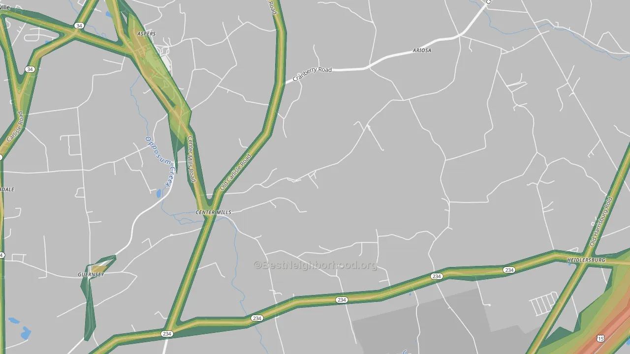 Center Mills, PA Map of Noise Levels in Center Mills