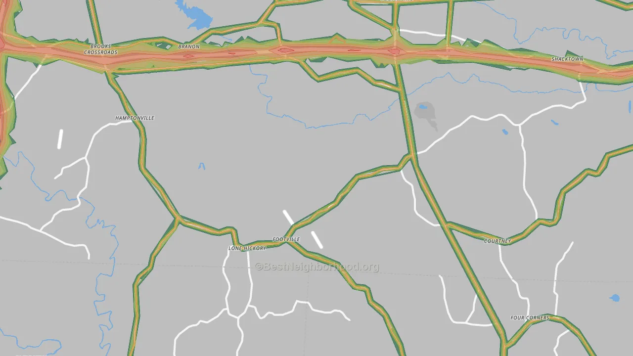 Center, NC Map of Noise Levels in Center