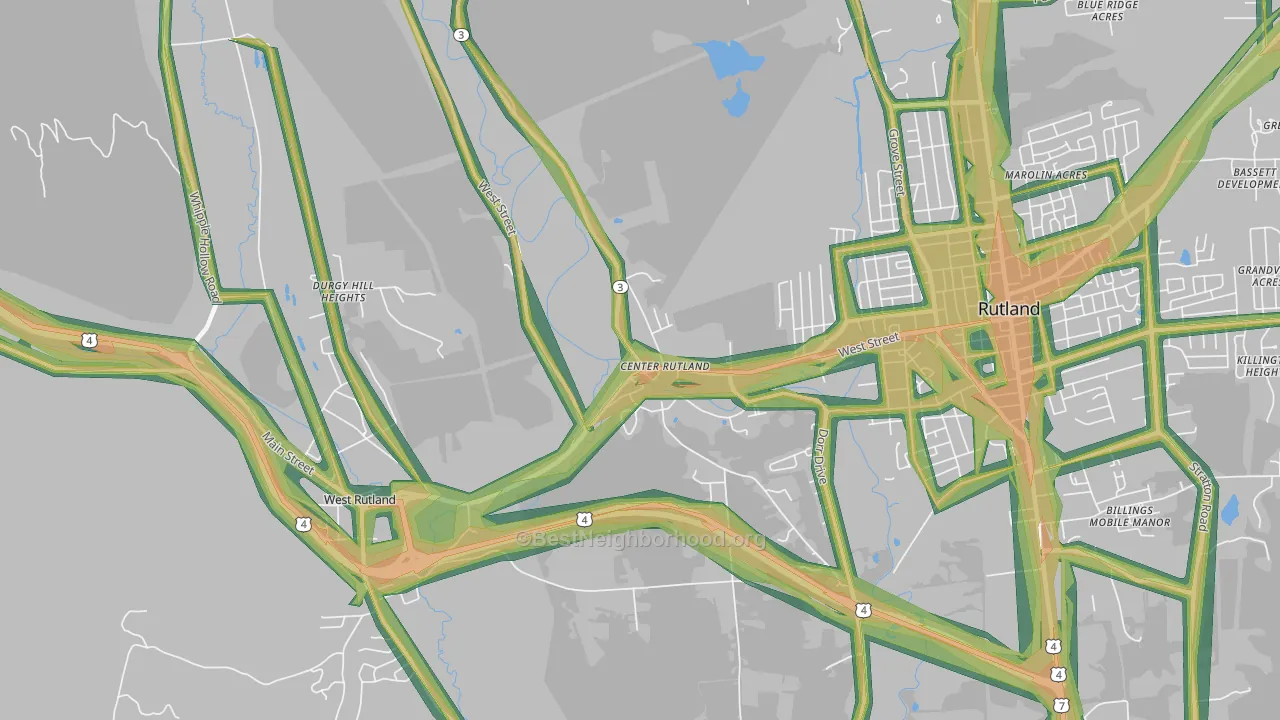 Center Rutland, VT Map of Noise Levels in Center Rutland