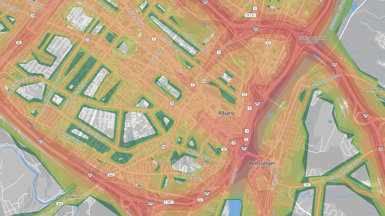 Center Square, Albany, NY Map of Noise Levels in Center Square