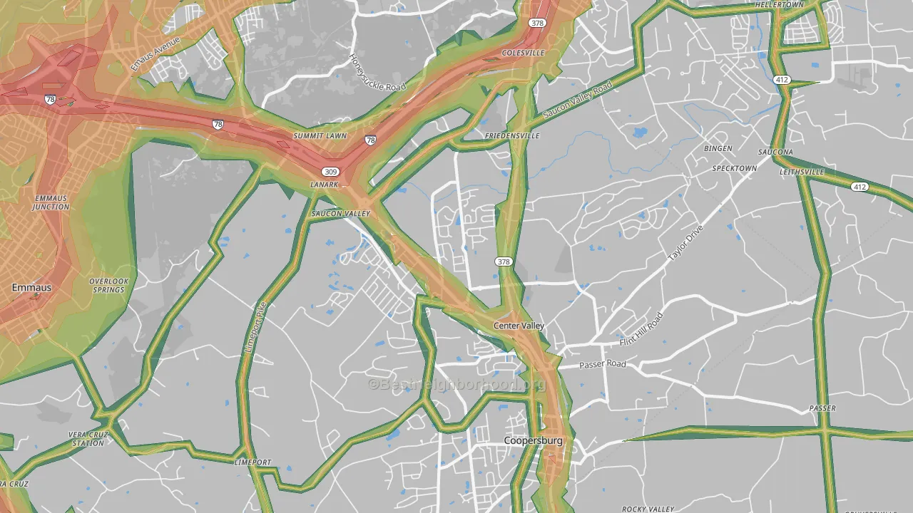 Center Valley, PA Map of Noise Levels in Center Valley