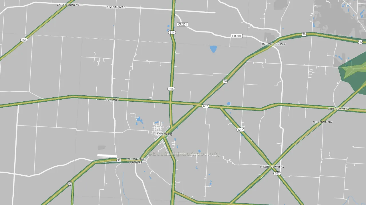 Centerburg, OH Map of Noise Levels in Centerburg