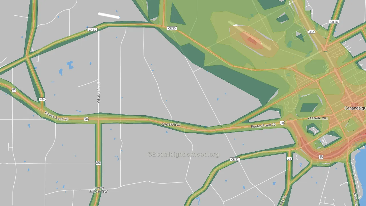 Centerfield, NY Map of Noise Levels in Centerfield