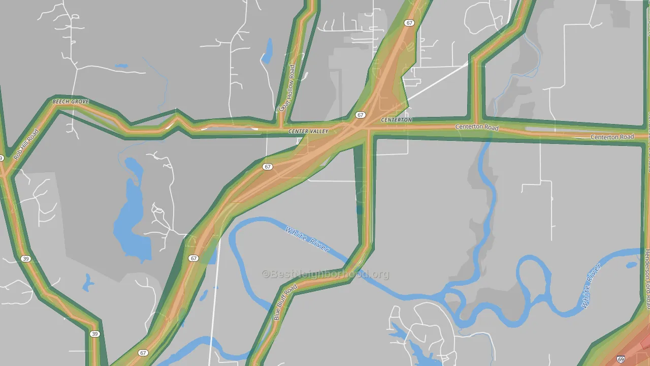 Centerton, IN Map of Noise Levels in Centerton