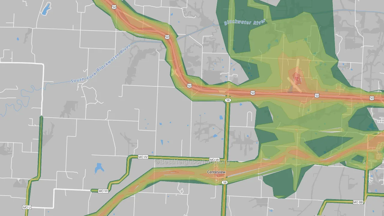 Centerview, MO Map of Noise Levels in Centerview
