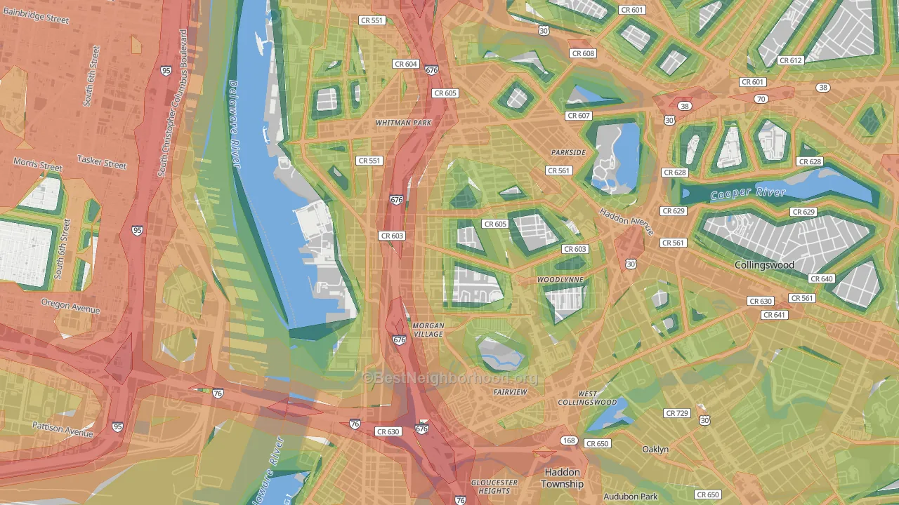 Centerville, Camden, NJ Map of Noise Levels in Centerville