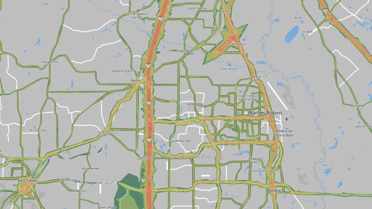 Centerville, GA Map of Noise Levels in Centerville