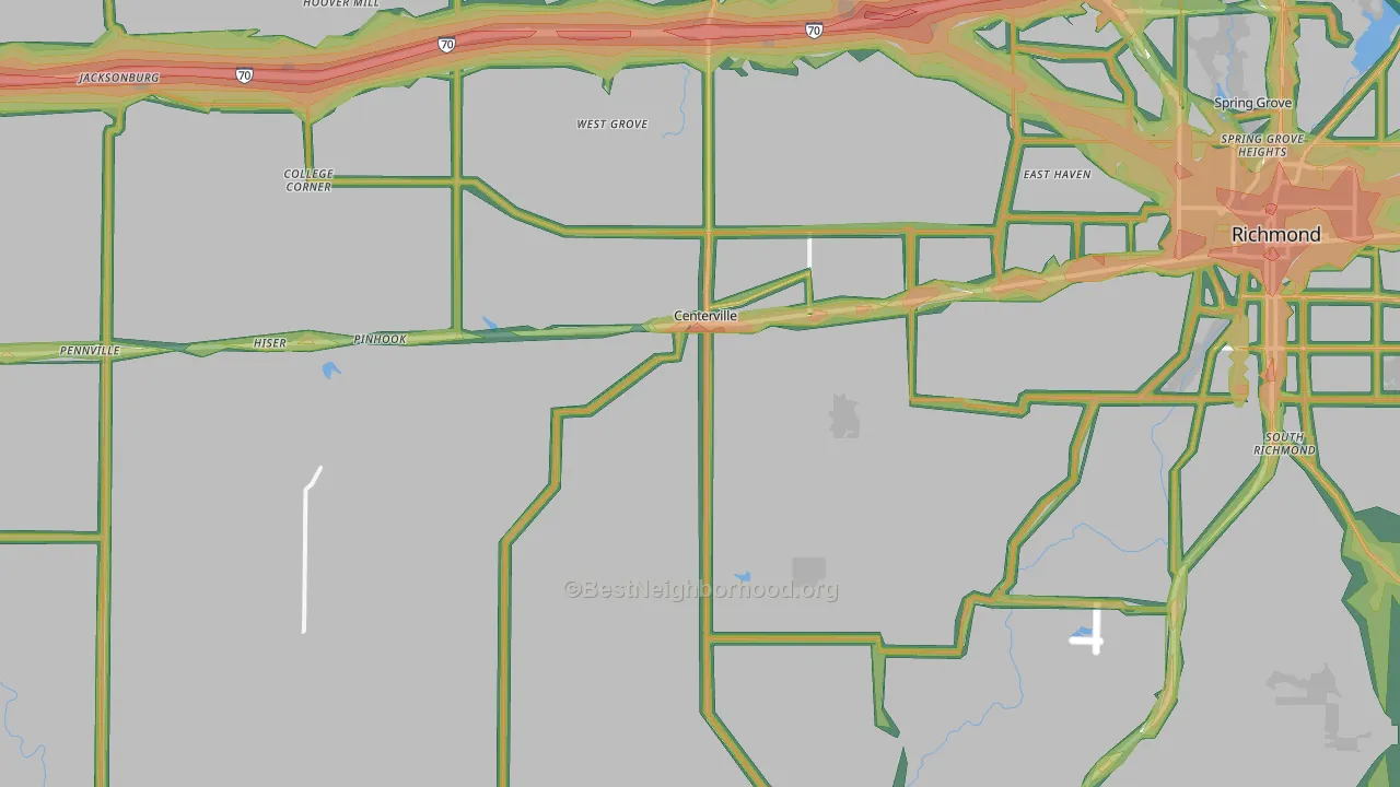 Centerville, IN Map of Noise Levels in Centerville