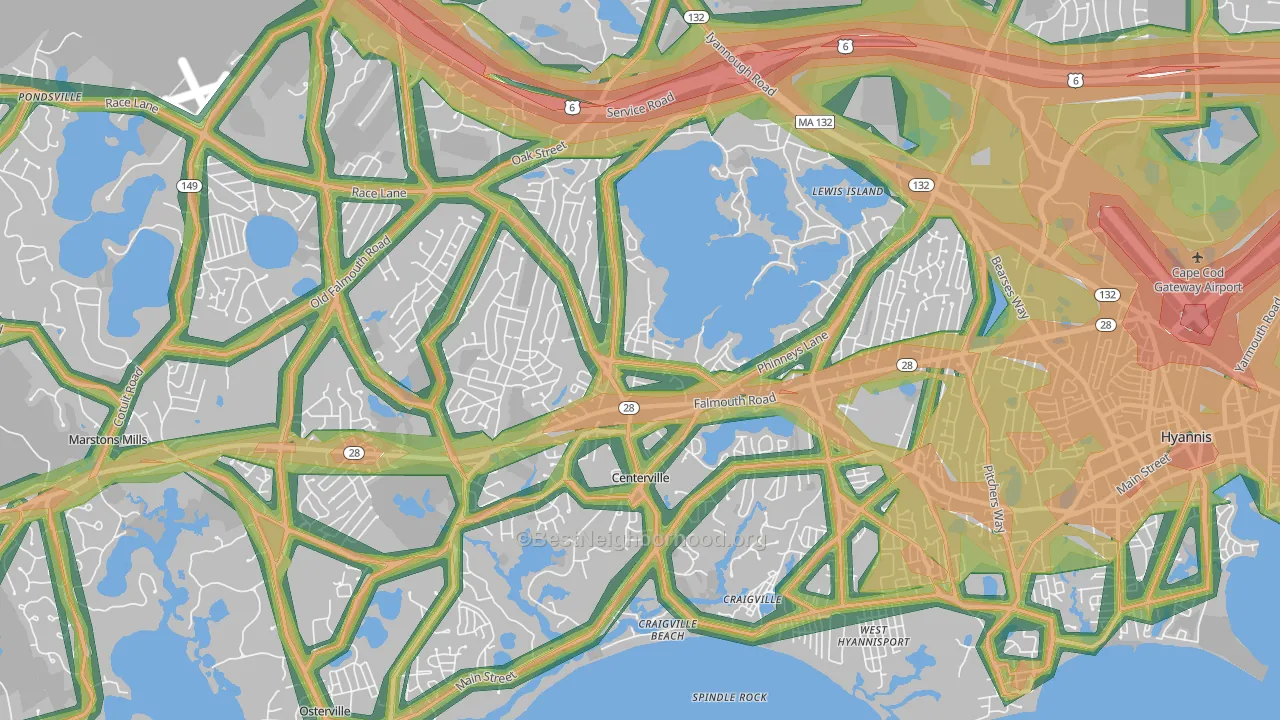 Centerville, MA Map of Noise Levels in Centerville