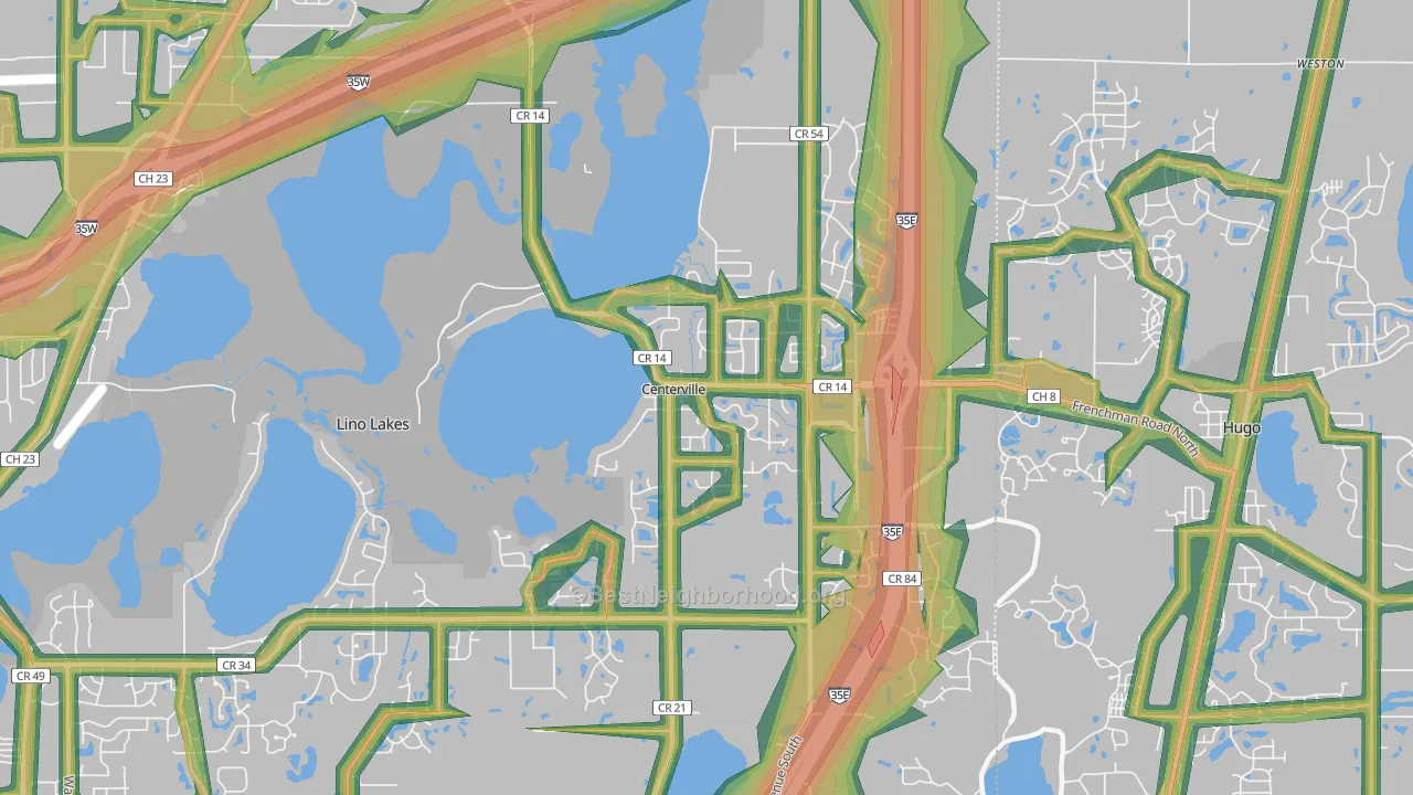 Centerville, MN Map of Noise Levels in Centerville