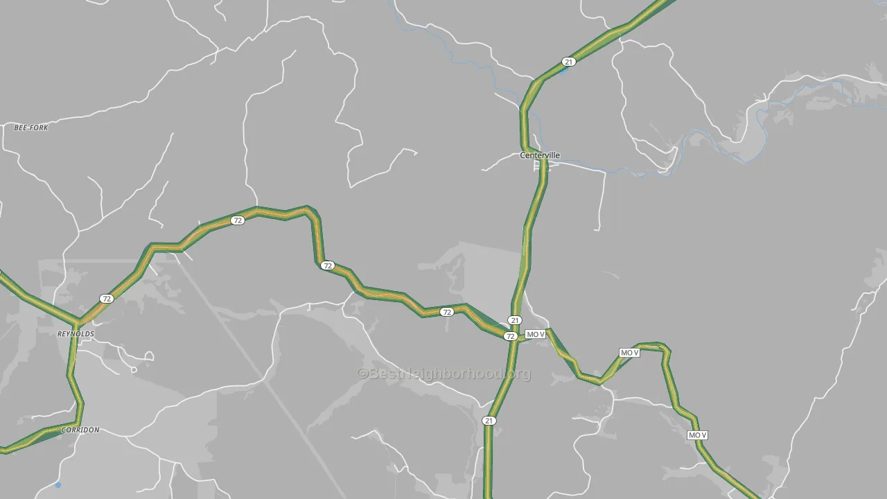 Centerville, MO Map of Noise Levels in Centerville