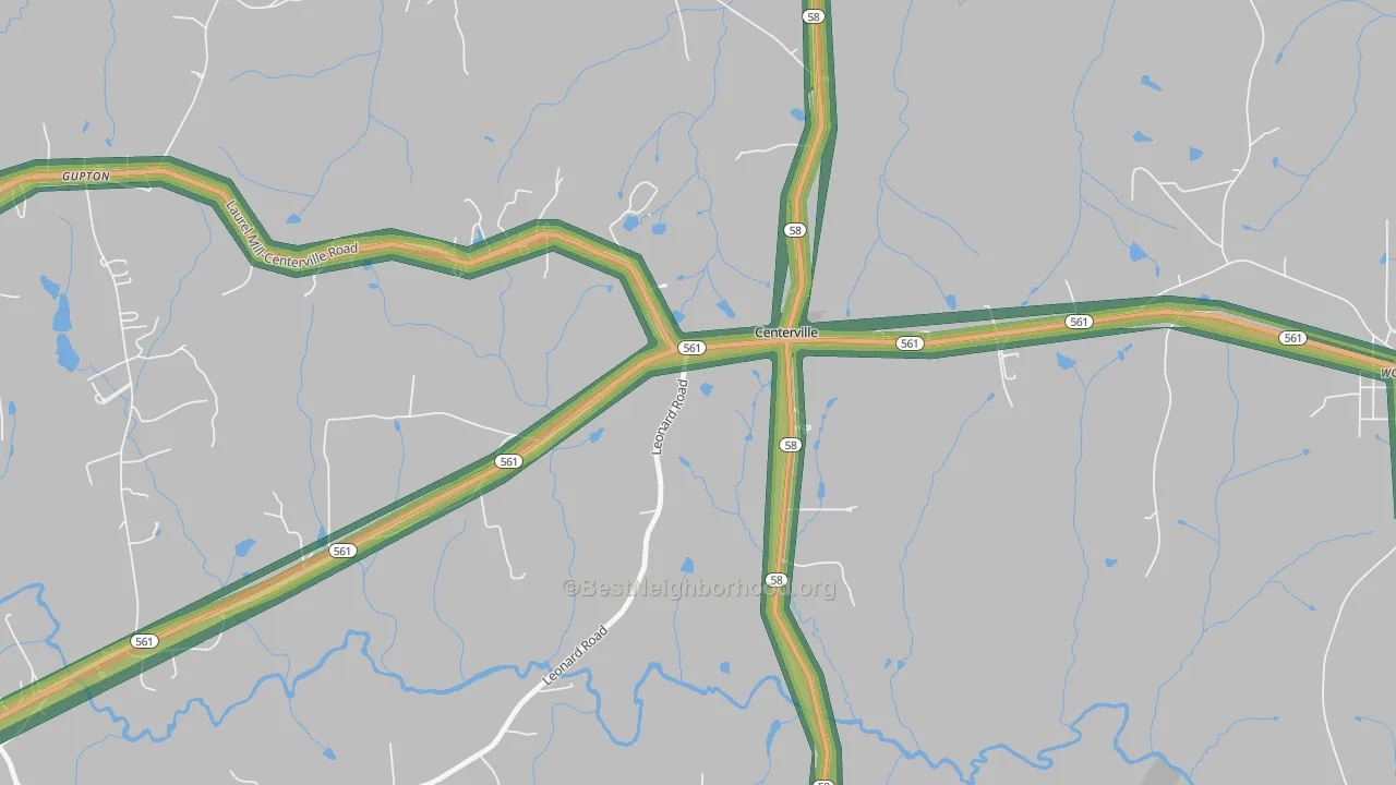 Centerville, NC Map of Noise Levels in Centerville
