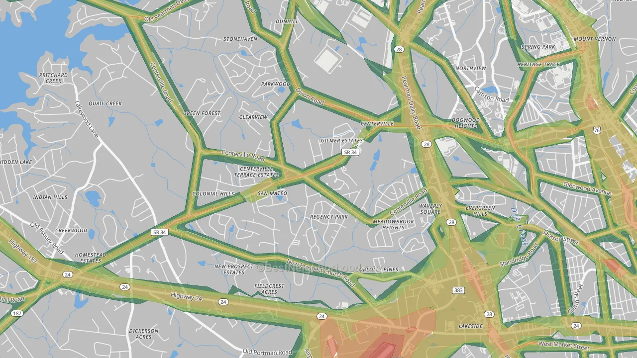 Centerville, SC Map of Noise Levels in Centerville