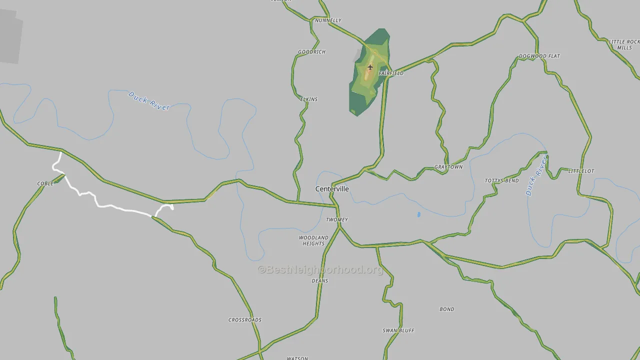 Centerville, TN Map of Noise Levels in Centerville