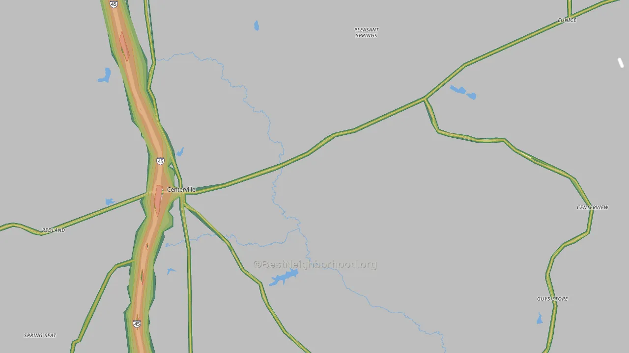 Centerville, TX Map of Noise Levels in Centerville