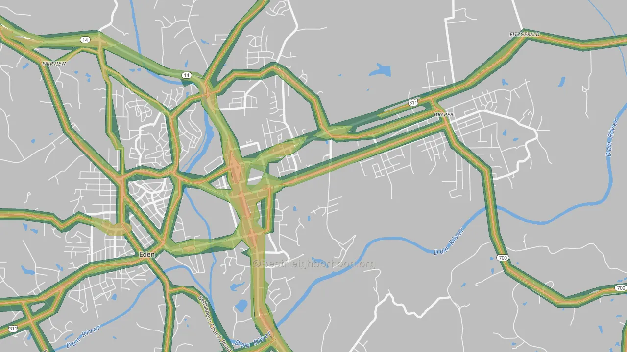 Central Area, Eden, NC Map of Noise Levels in Central Area