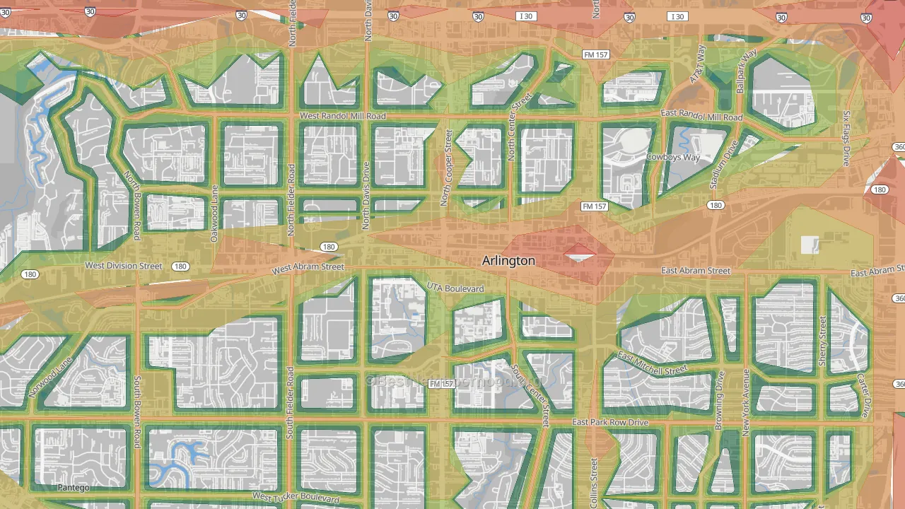 Central Arlington, Arlington, TX Map of Noise Levels in Central Arlington