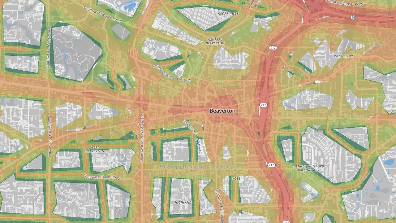 Central Beaverton, Beaverton, OR Map of Noise Levels in Central Beaverton