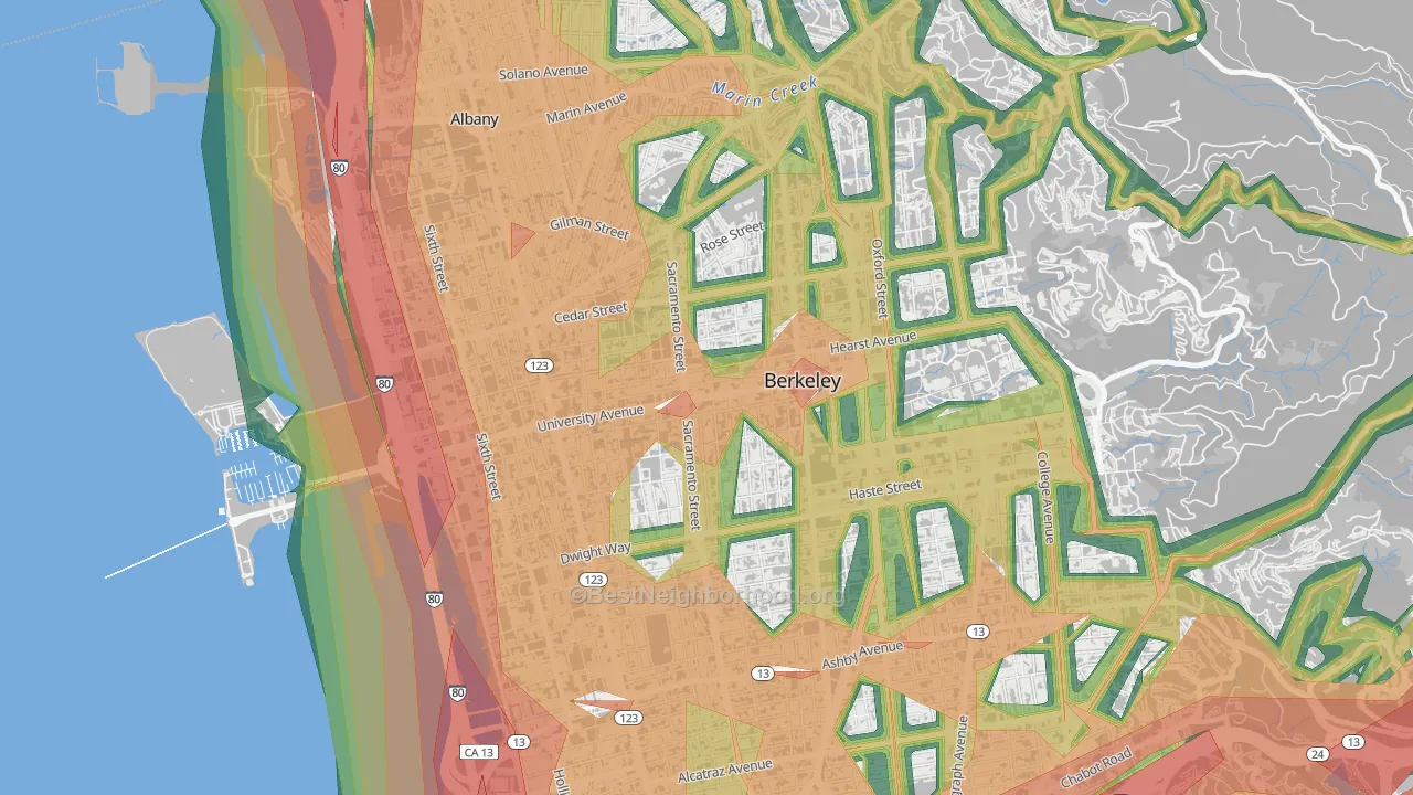 Central Berkeley, Berkeley, CA Map of Noise Levels in Central Berkeley