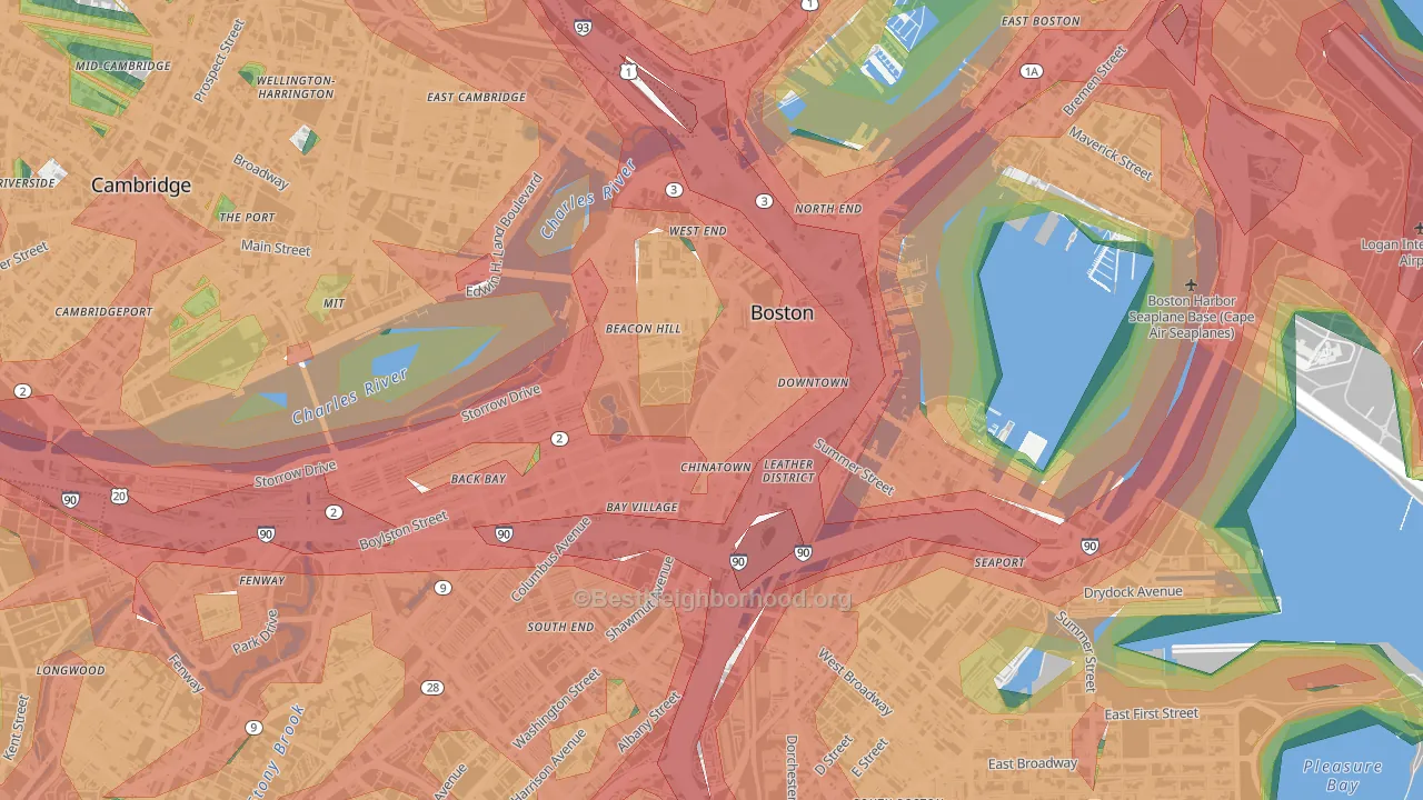 Central, Boston, MA Map of Noise Levels in Central