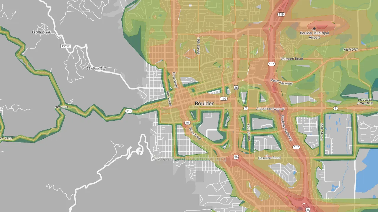 Central Boulder, Boulder, CO Map of Noise Levels in Central Boulder