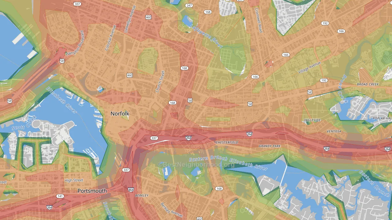 Central Brambleton, Norfolk, VA Map of Noise Levels in Central Brambleton