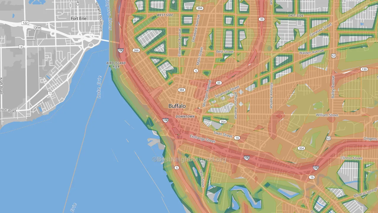 Central Business District-Buffalo, Buffalo, NY Map of Noise Levels in Central Business District-Buffalo