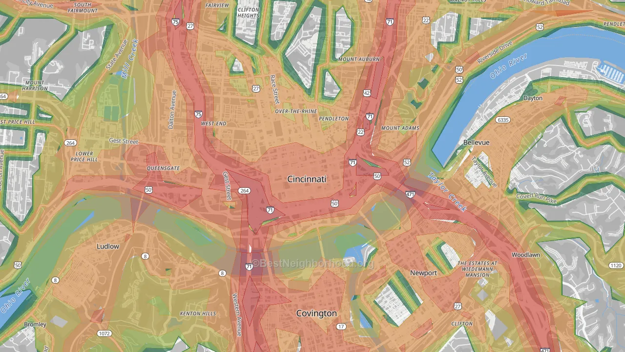 Central Business District, Cincinnati, OH Map of Noise Levels in Central Business District