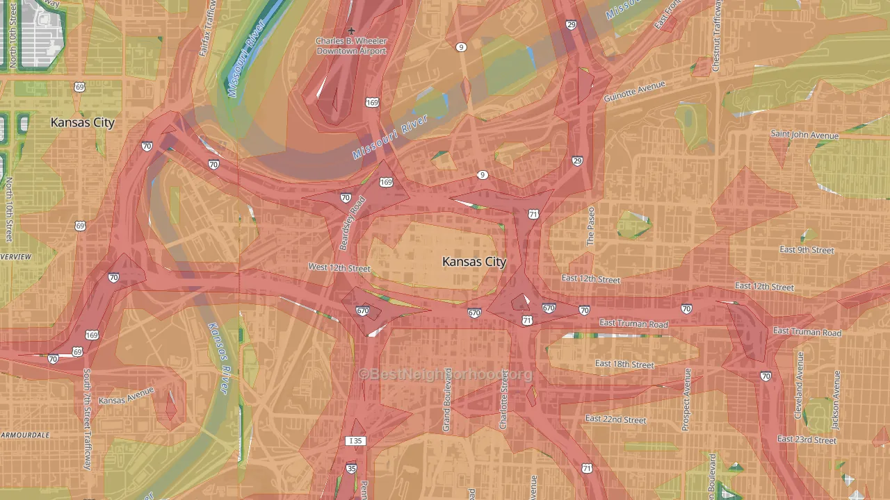 Central Business District, Kansas City, MO Map of Noise Levels in Central Business District