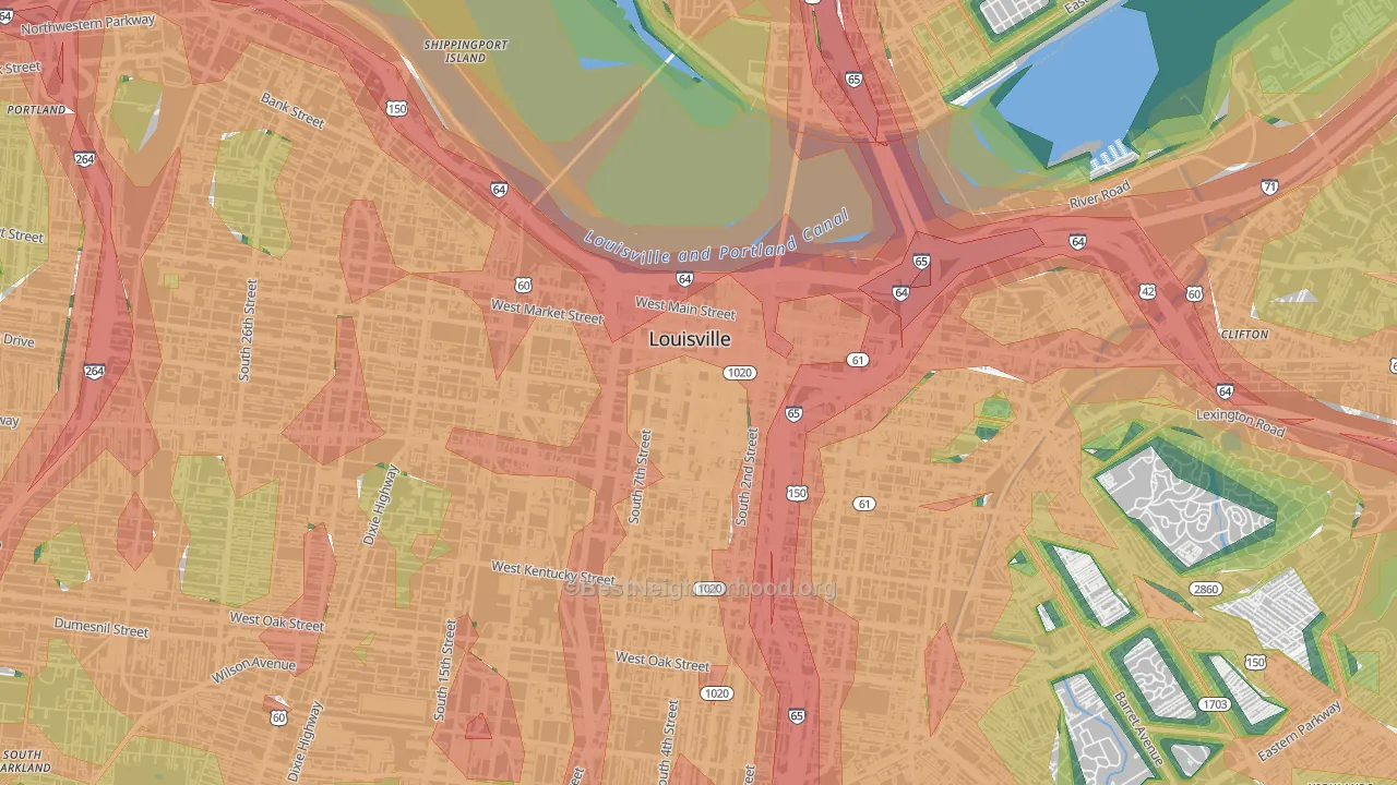 Central Business District, Louisville, KY Map of Noise Levels in Central Business District