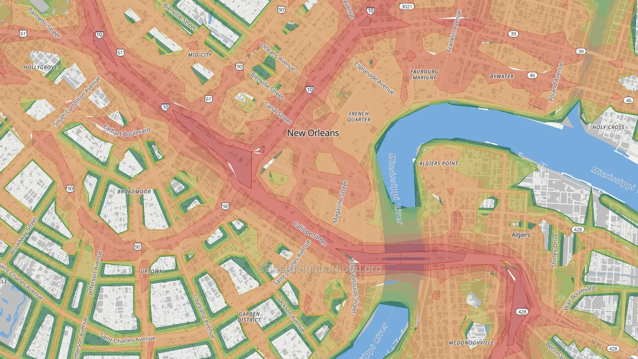 Central Business District, New Orleans, LA Map of Noise Levels in Central Business District